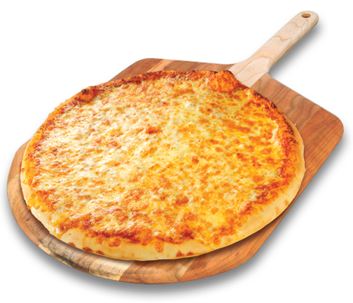cheese pizza on pizza peel