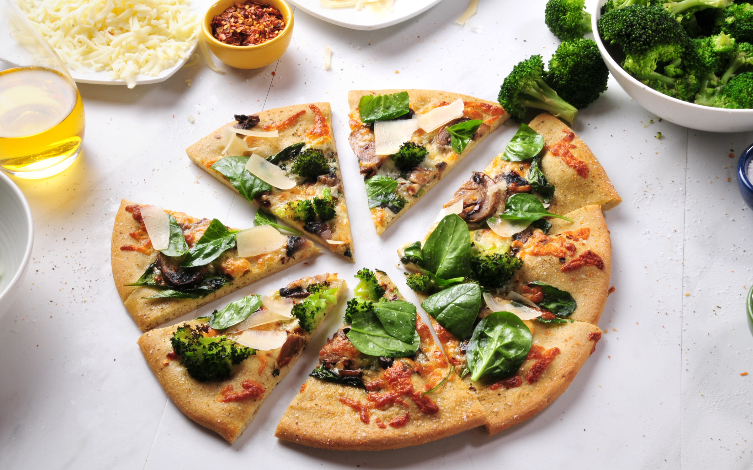 Spinach Mushroom Pizza on Broccoli Dough